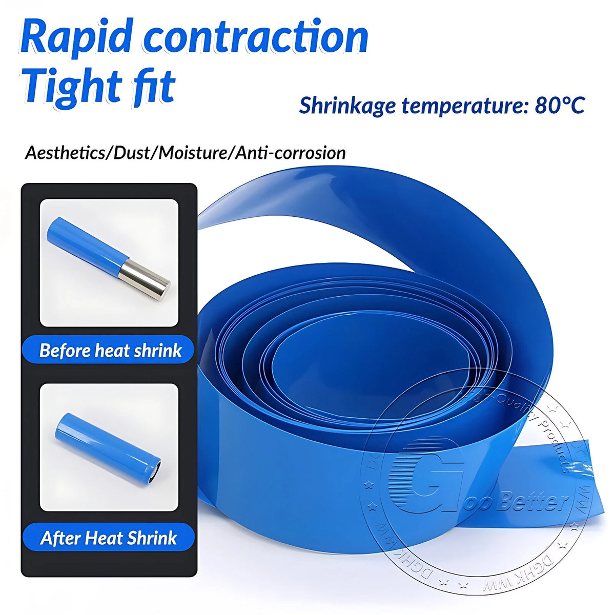 PVC Heat Shrink Tubing for Battery Packs — 7mm to 242mm, 10 Colors