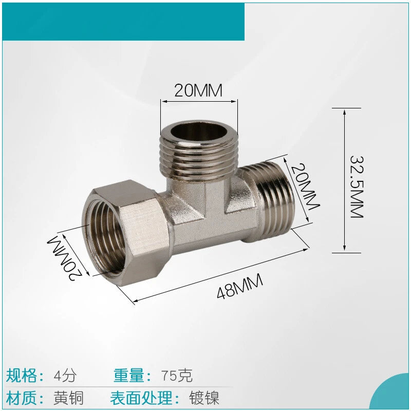 1/2" Brass BSP T-Piece Tee Connector — 3-Way Pipe Fitting Adapter