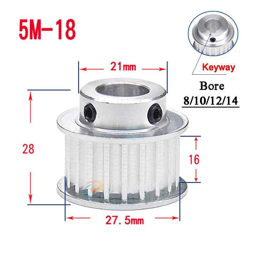 HTD-5M 15T-80T Timing Belt Pulley With Step/Keyway, Bore 8-25mm Teeth Width 16mm