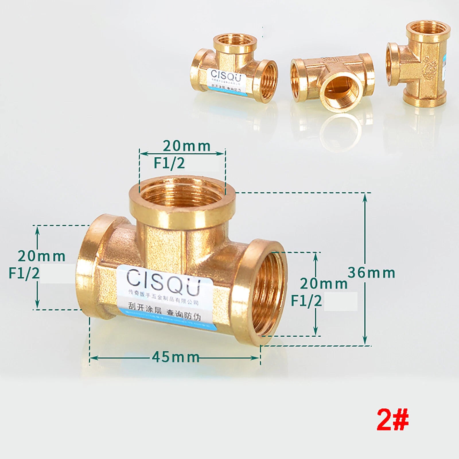 Brass Tee 3-Way BSP Pipe Fitting — Equal & Reducer, 1/2" & 3/4"