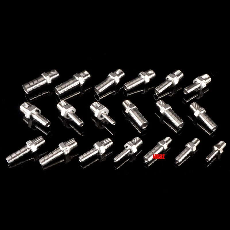 304 Stainless Steel Male Thread Barb Hose Tail Connector | 1/8" to 3/8" NPT