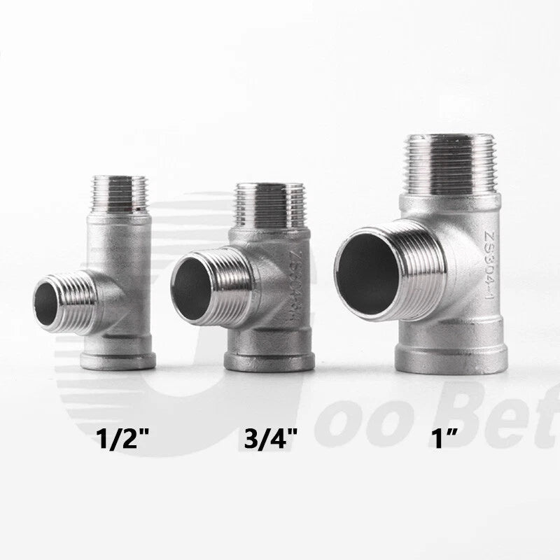 304 Stainless Steel BSP Tee Pipe Fitting — Male & Female Thread, 1/2" to 2"