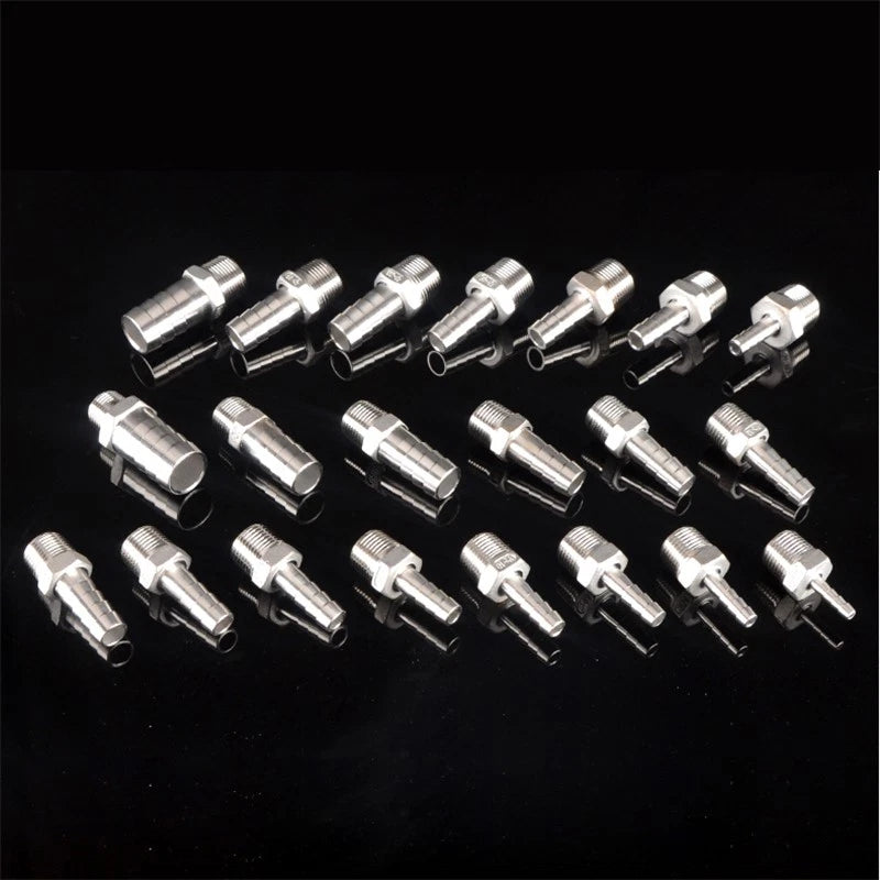 1/2" & 3/4" BSP Male Thread Hose Barb Tail Connector — Stainless Steel