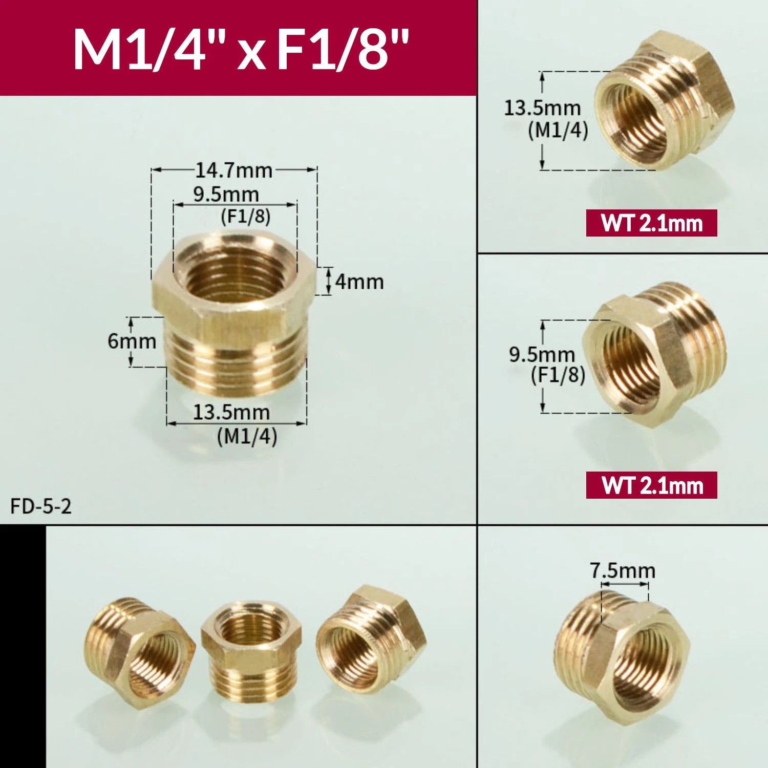 BSP Brass Reducing Hexagon Bush — Male to Female Thread Pipe Fittings