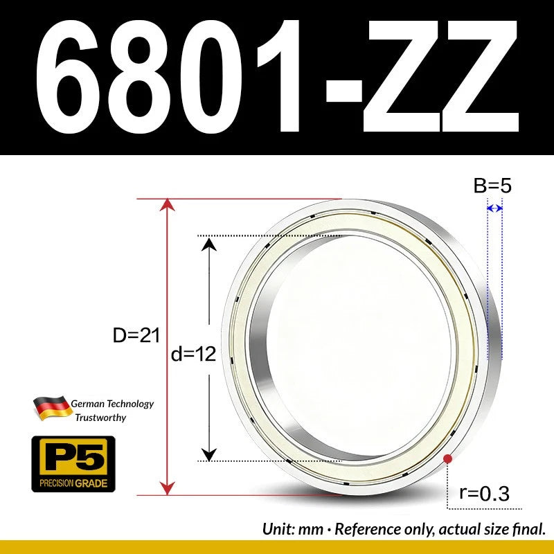 Thin Wall Bearings Deep Groove Ball Bearing ZZ or RZ, ID 10-95mm, OD 19-120mm