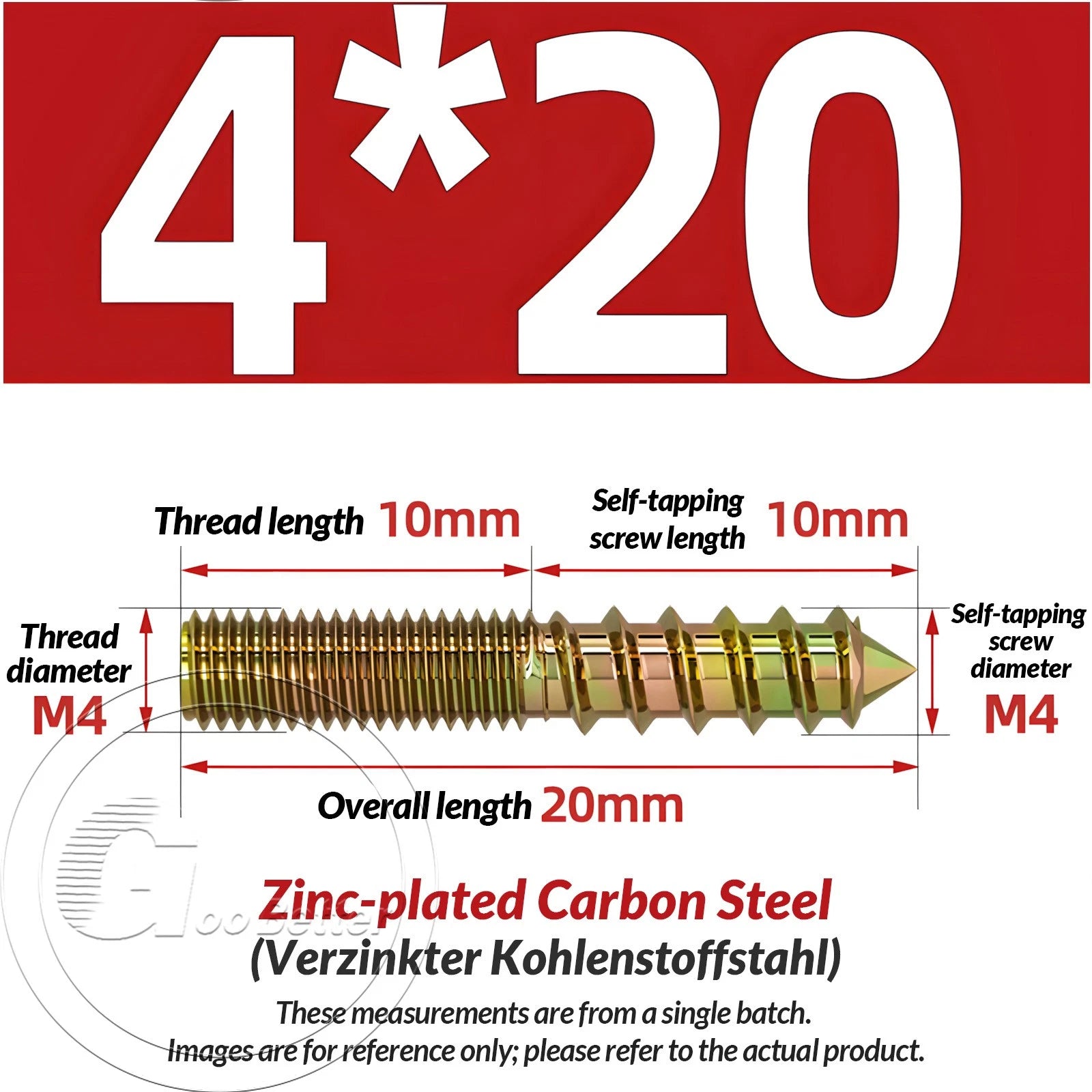 Galvanized Double-Ended Hanger Bolts M4 M5 M6 M8 M10, Wood-to-Metal Screws