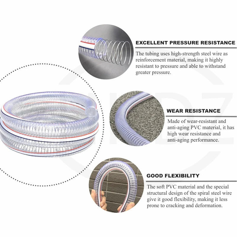Wire Reinforced Clear PVC Hose Pipe — Heavy Duty, Flexible, Water Air Fuel