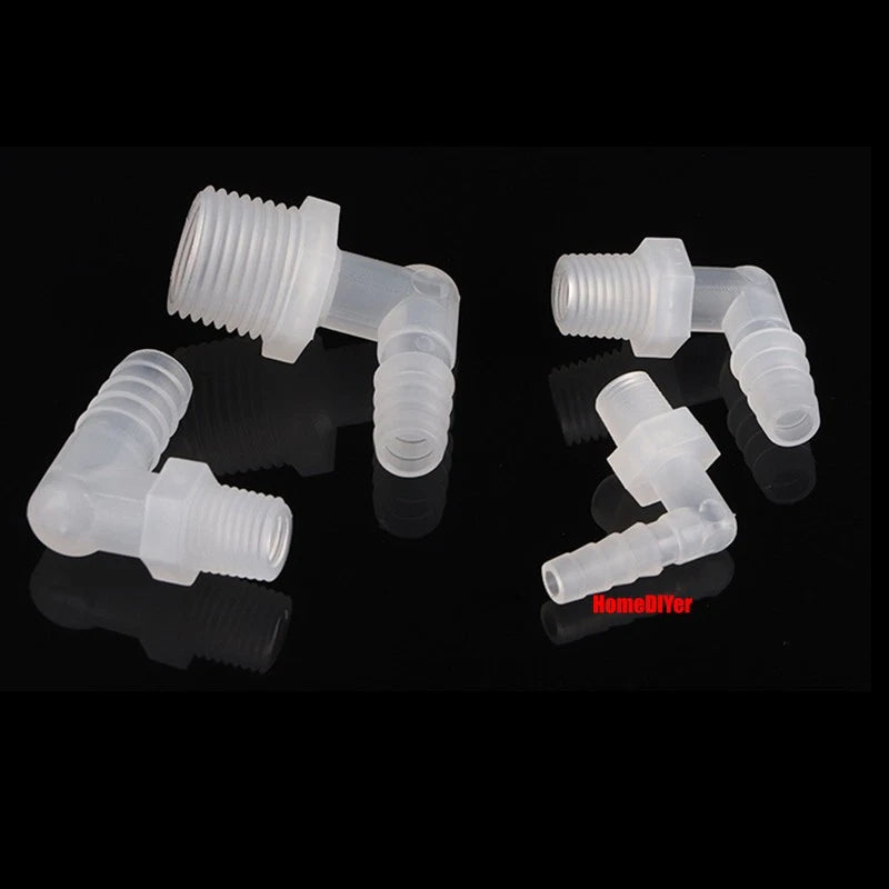 Male Thread Barbed 90° Elbow Hose Connector — Plastic Pipe Fitting with Washer