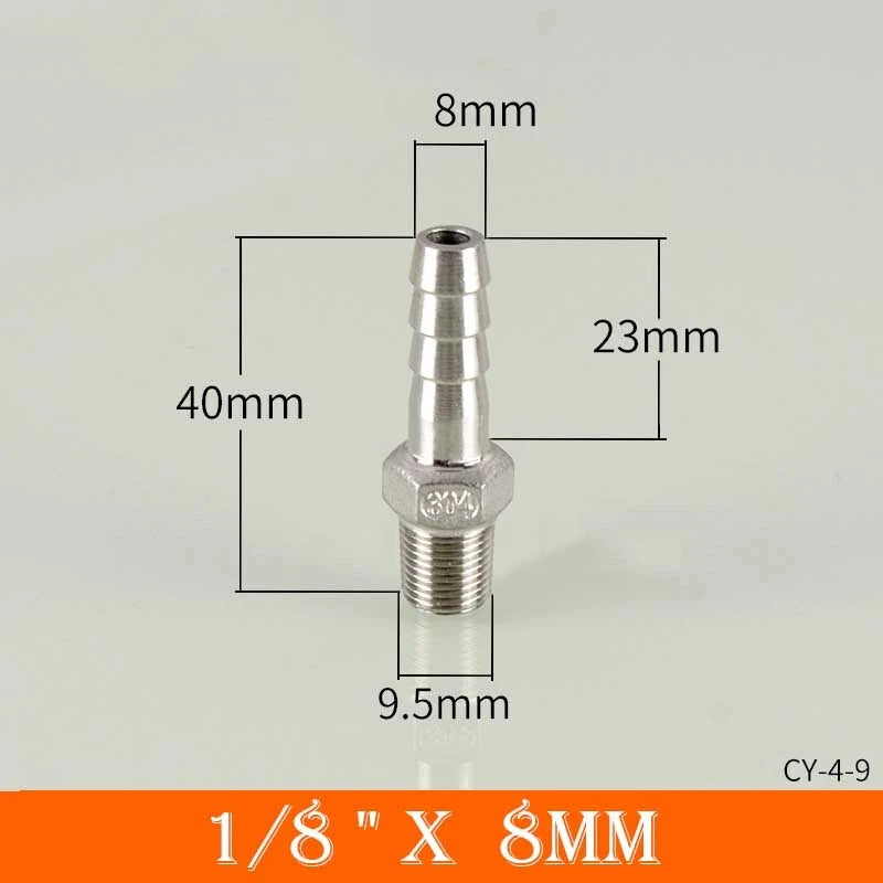 Stainless Steel BSP Male Thread x Barb Hose Tail Connector | 1/8" to 4"