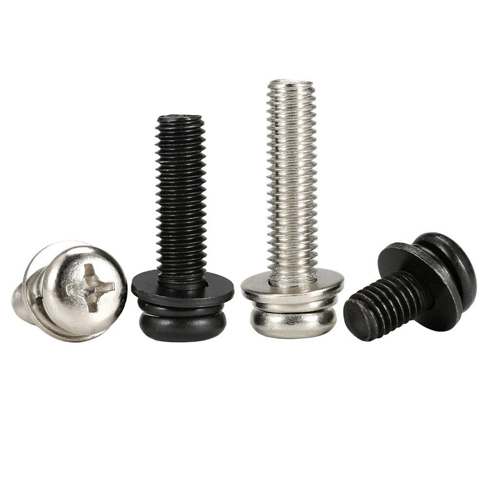 M5–M8 Phillips Pan Head Screws with Flat Washer – Nickel Plated or Black Zinc, Carbon Steel