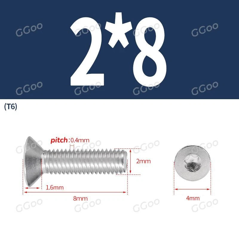 A2 Stainless Steel Torx Countersunk Flat Head Machine Screws M2 M2.5 M3 M4 M5 M6 M8 DIN 965 — 4mm to 60mm