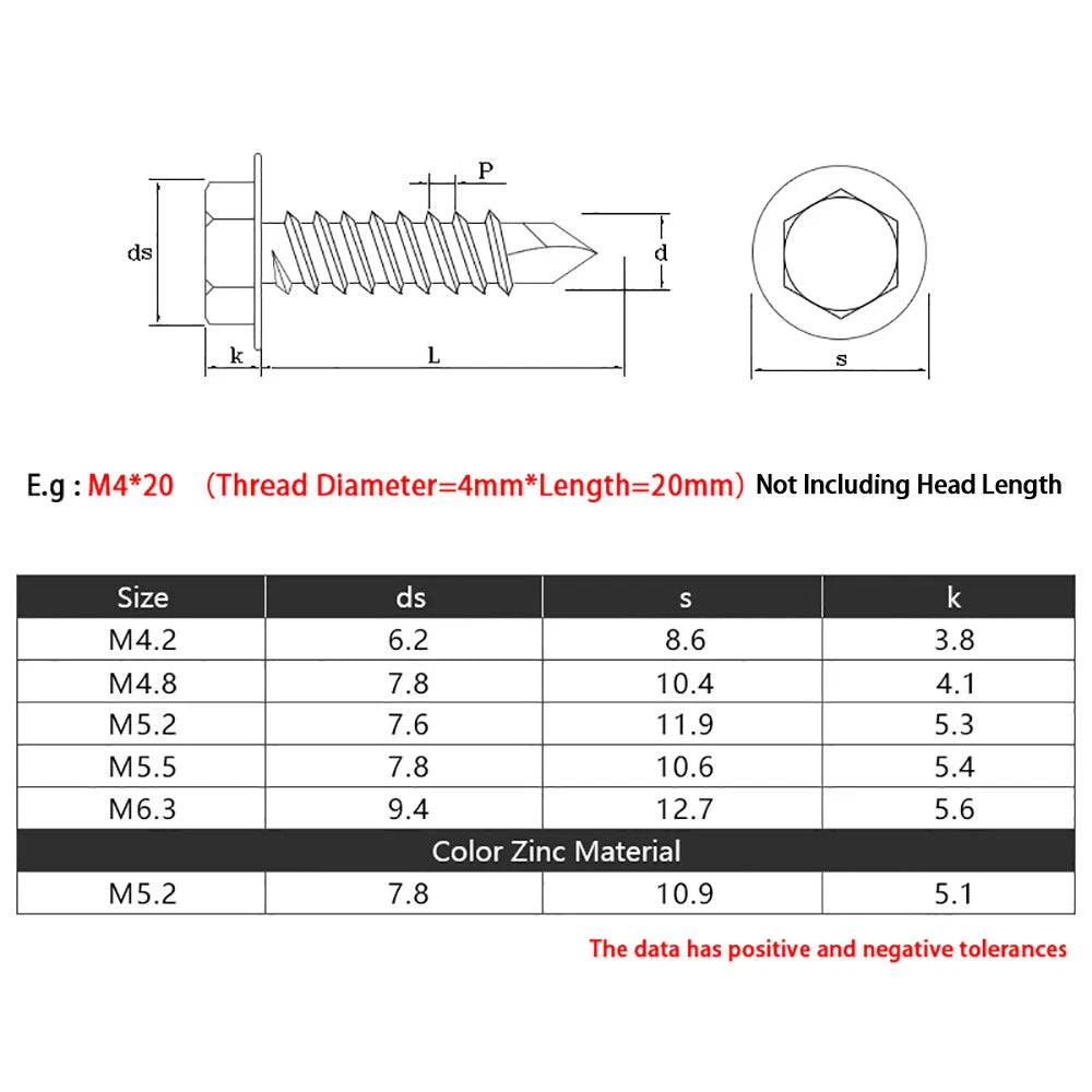 410 SS Hex Head Self‑Drilling Tek Screws – M4.2 M4.8 M5.2 M6.3 for Roofing & Sheeting