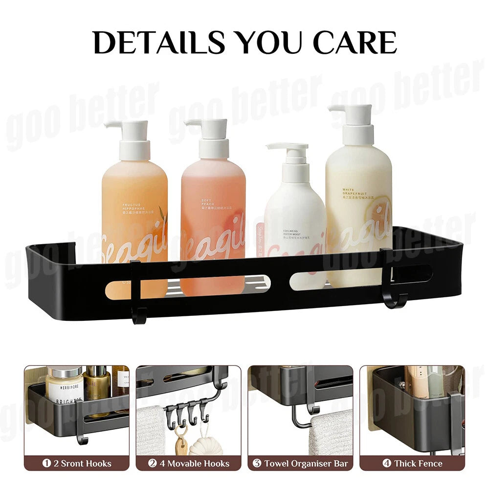 Wall Mounted Shower Shelf Caddy Adhesive No Drilling Bathroom Shower Storage