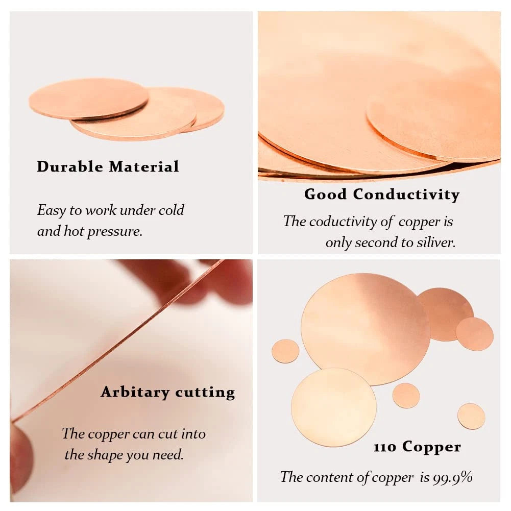 Solid Pure Copper Discs Blanks Round Plate Metal Sheet Thick 0.5mm~6mm Ø10~300mm