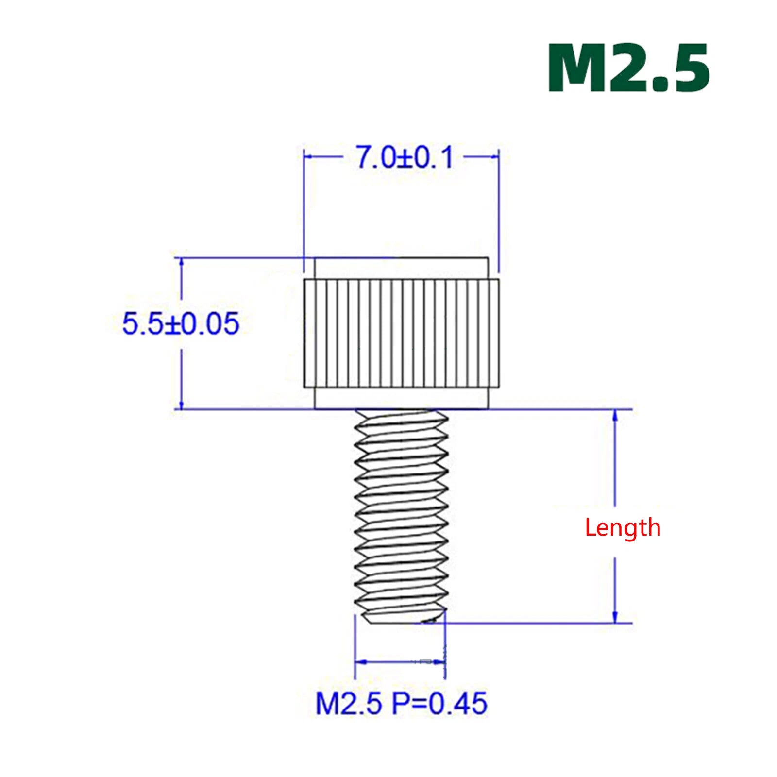 M2 M2.5 Knurled Thumb Screws, 303 Stainless Steel Round Knob Hand-Tighten Bolts