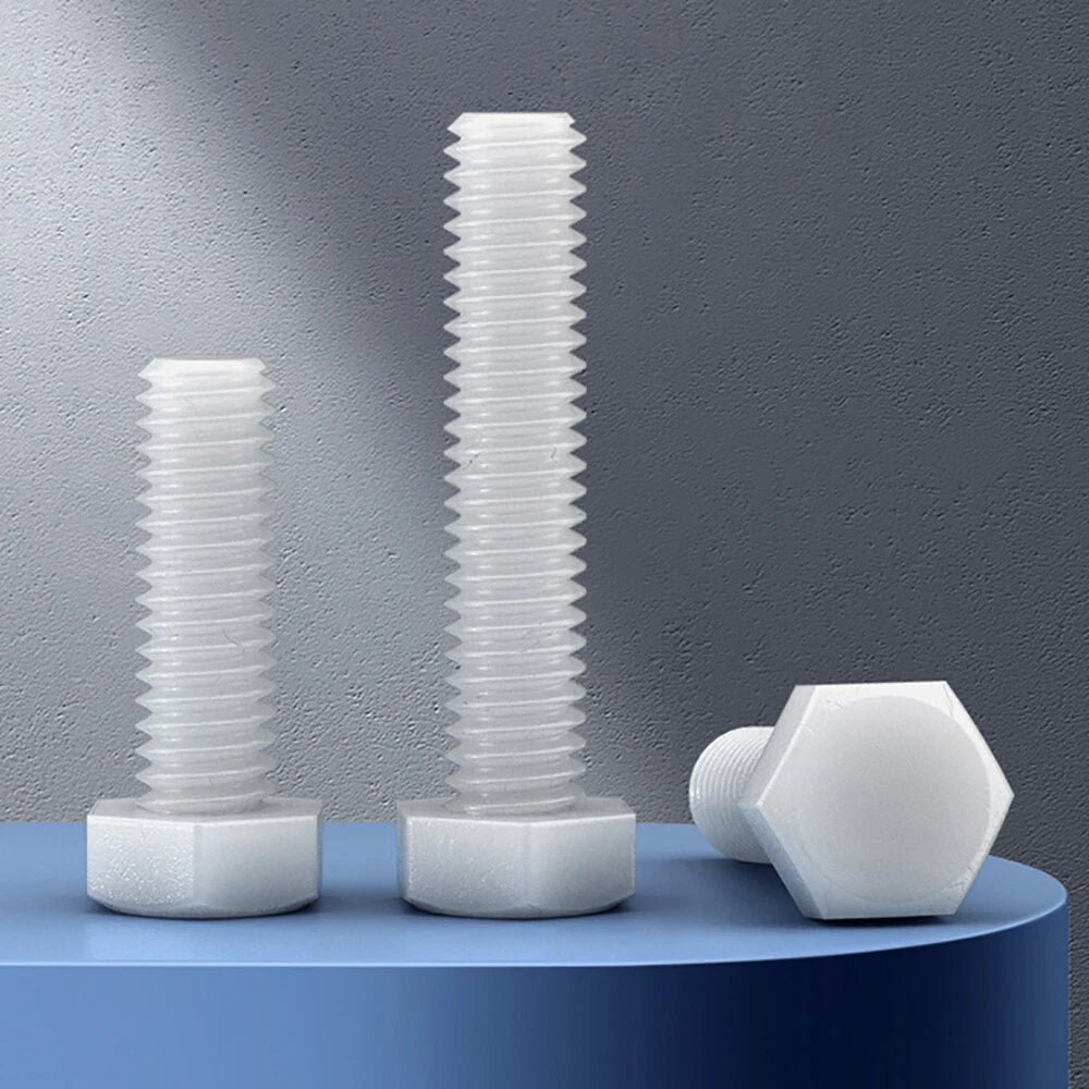 M3–M12 White Nylon Hex Bolts | Plastic Hexagon Head Machine Screws DIN 933
