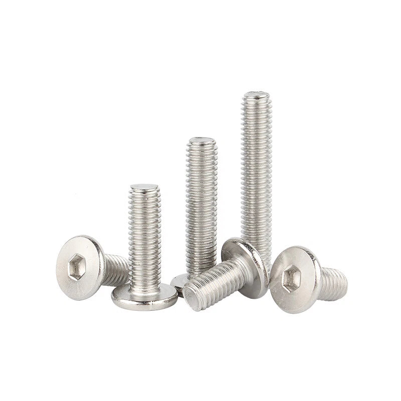 A2 Stainless Steel Hex Socket Flat Round Head Machine Screws – M2 to M8, Fully Threaded (2–90mm Lengths)