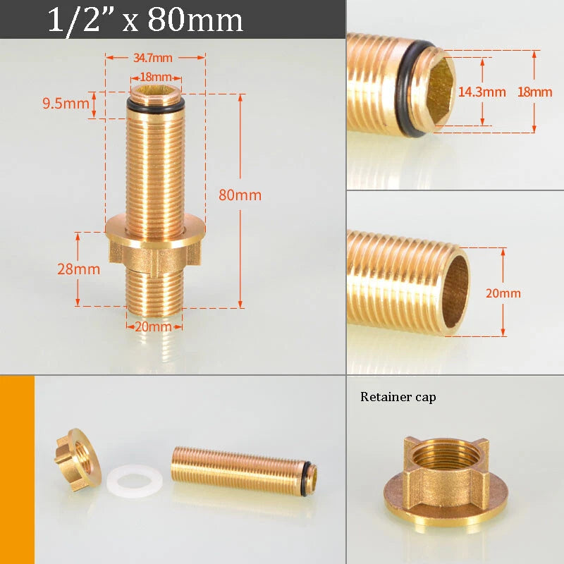 Threaded Brass Tube Nut for Kitchen Tap Repair — 55mm / 80mm / 110mm