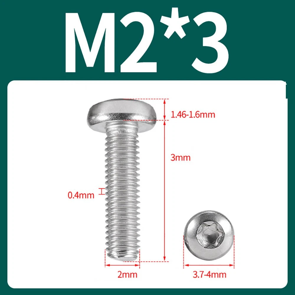 M2–M10 A2 Stainless Steel Torx Button Head Machine Screws, With or Without Column, Pack of 5