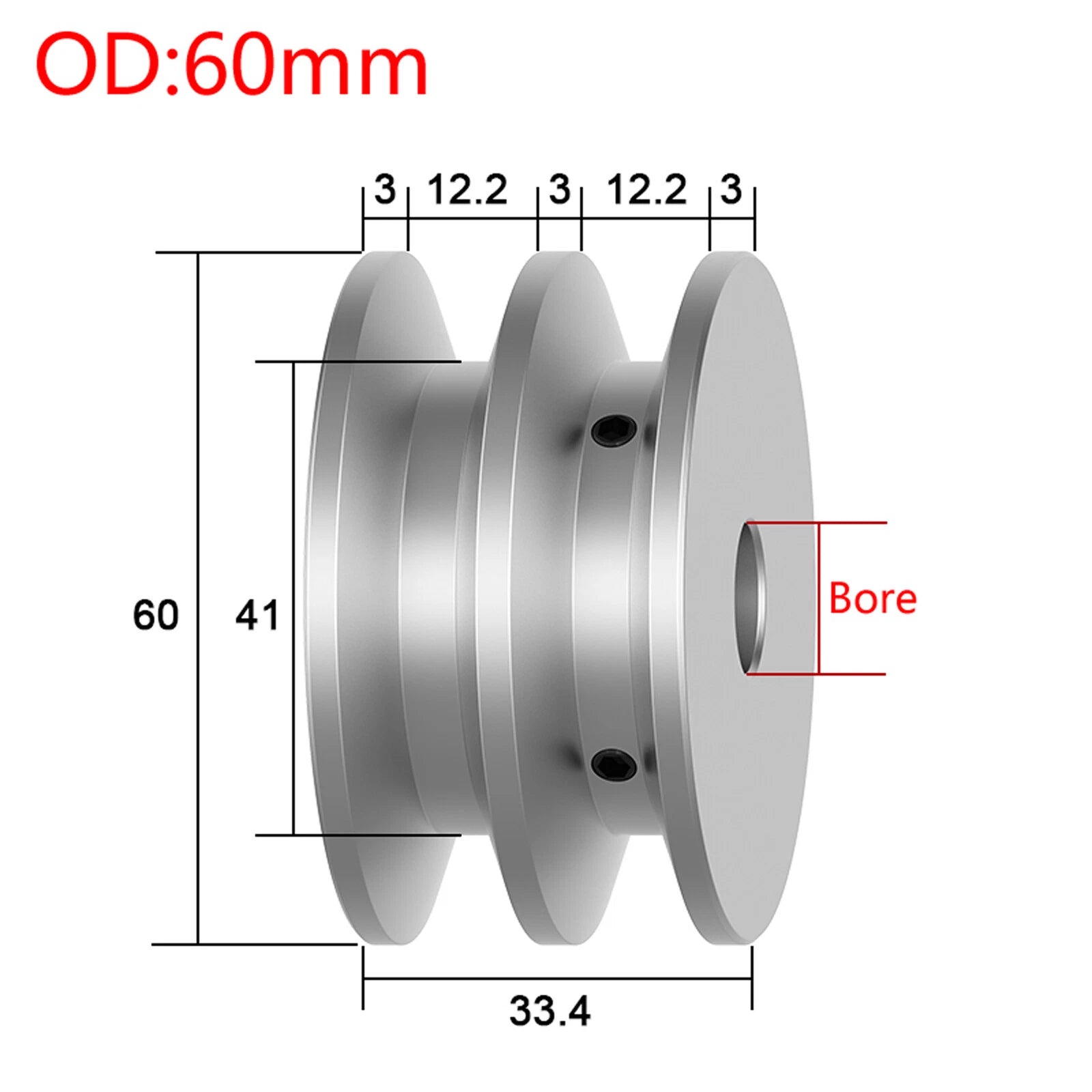 Double V-Groove Aluminum Drive Pulley For A-Section V-Belt Pulleys OD 40-100mm