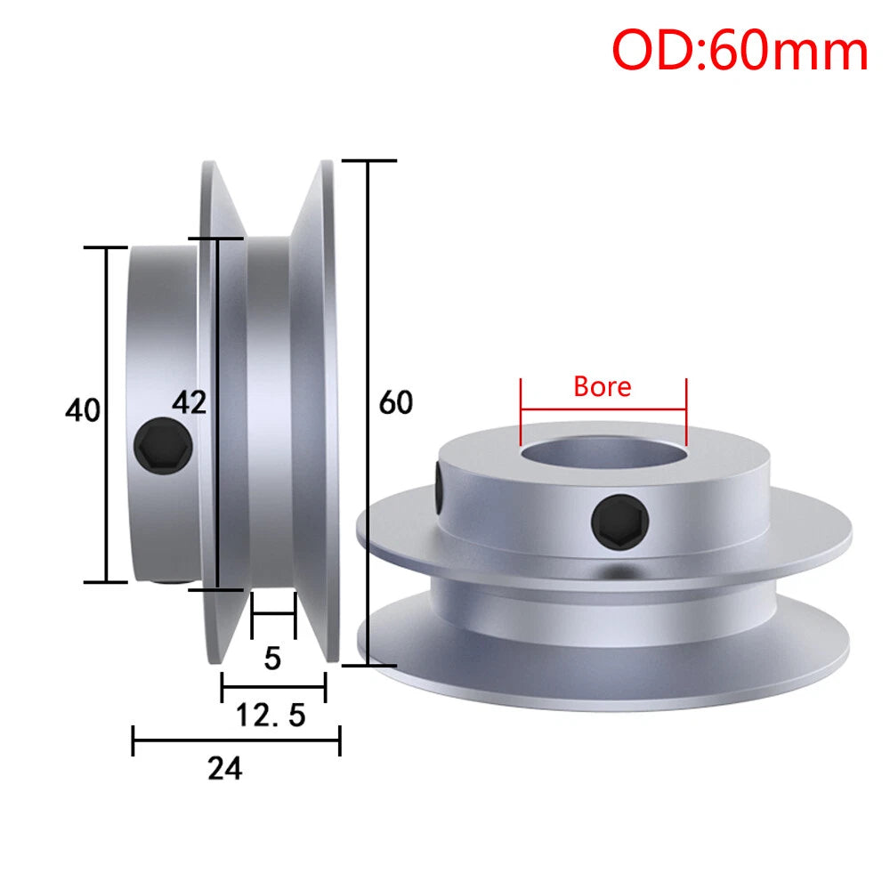 V Grooved Pulley PU Round Belt Pulleys Aluminum For 10mm Width Belt OD 40-100mm