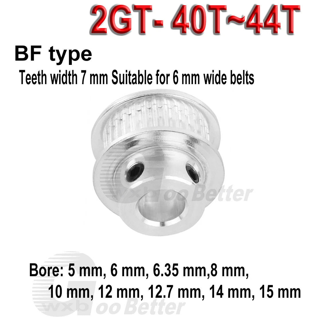 GT2 Pulley 40~44 Teeth Timing Belt Pulley BF-type Bore=5~15mm Tooth width=7 mm