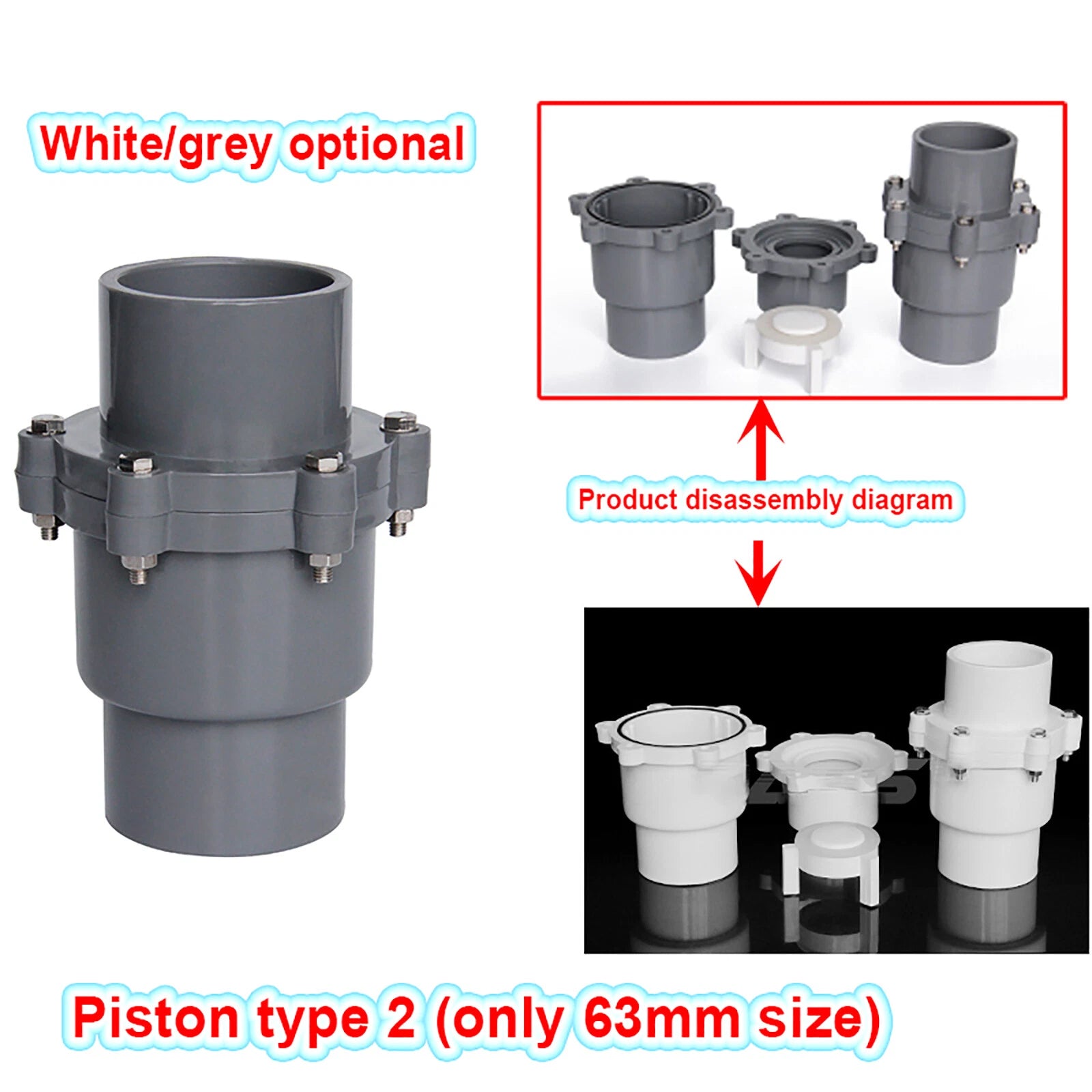 PVC Check Valve 25 - 75mm One Way Non-return Valve Water Adhesive Pipe Fittings