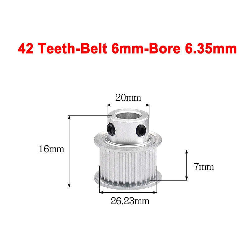 2GT Drive Pulley With Step 16 Tooth - 100 Tooth Bore 4mm - 25mm for 6mm Belt