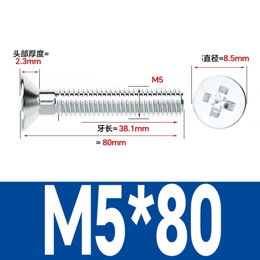 Countersunk Phillips Machine Screws – M2 to M12, White / Colour Zinc Plated, Carbon Steel