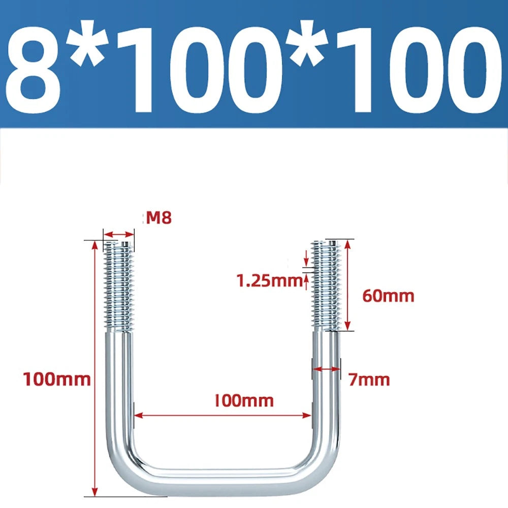 Square U-Bolts Galvanized Carbon Steel Fixing Clamp Bolt M6 M8 M10 M12 M14 M16