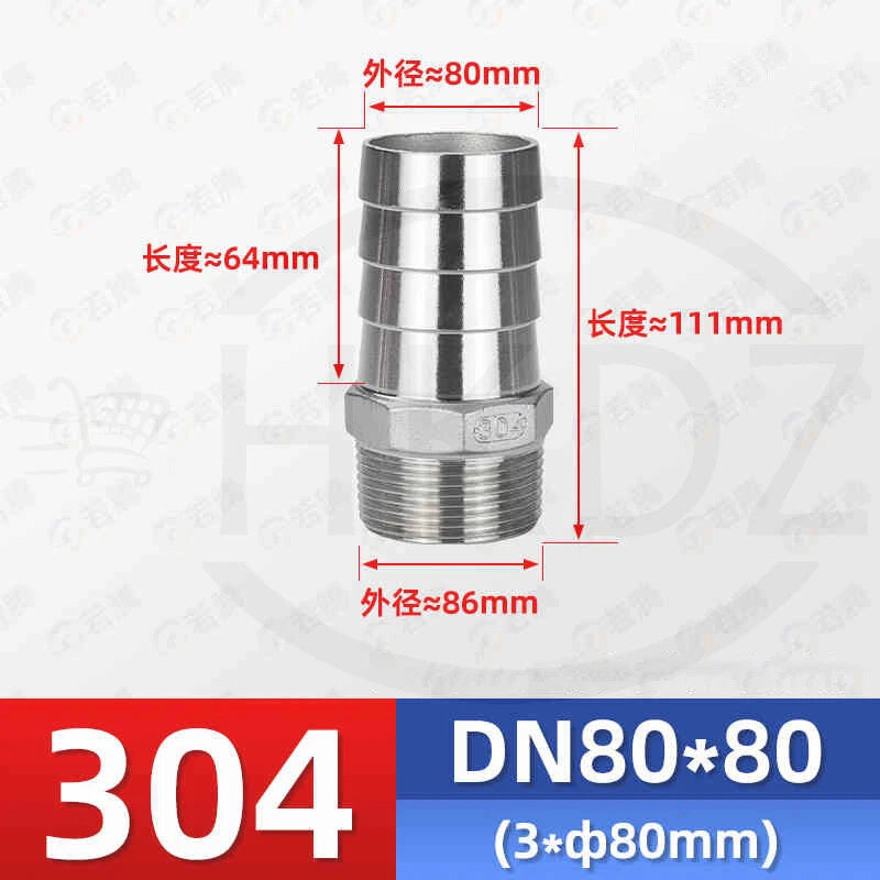 BSP Male Thread Stainless Steel Barb Hose Tail Connector — 1/8" to 4"