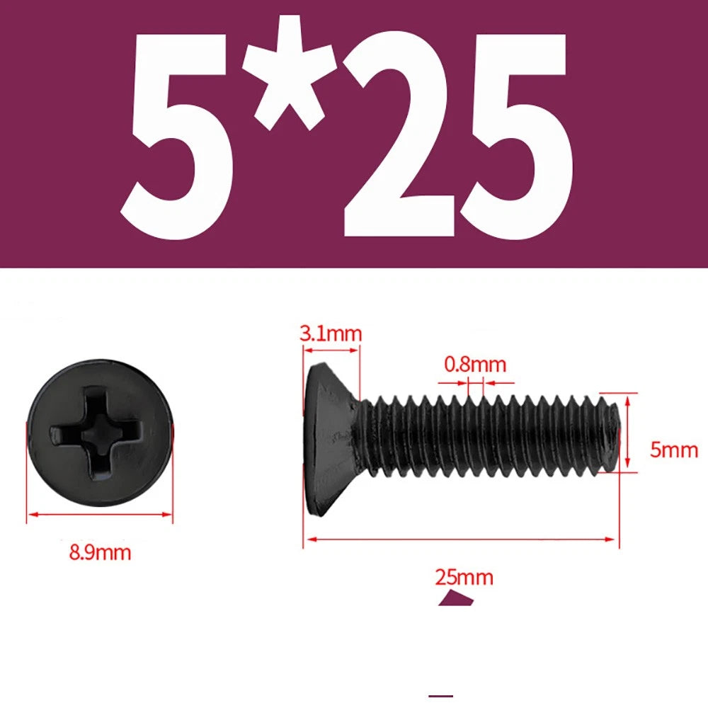 Black Phillips Flat Head Countersunk Machine Screws — Carbon Steel M1–M6