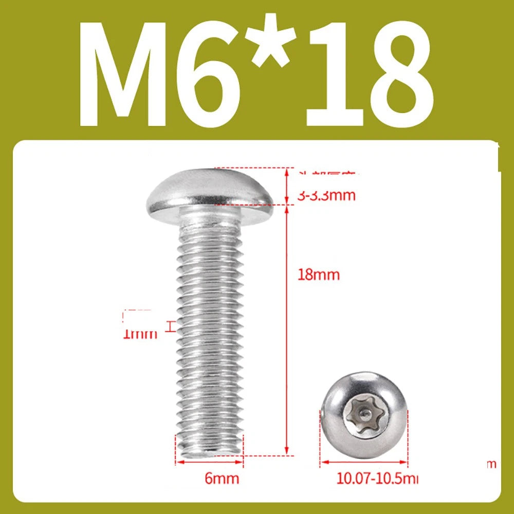 M2–M10 A2 Stainless Steel Torx Button Head Machine Screws, With or Without Column, Pack of 5