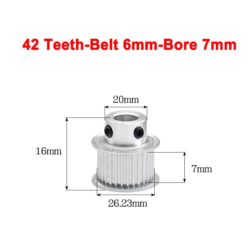 2GT Drive Pulley With Step 16 Tooth - 100 Tooth Bore 4mm - 25mm for 6mm Belt