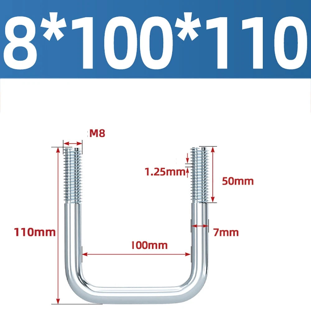 Square U-Bolts Galvanized Carbon Steel Fixing Clamp Bolt M6 M8 M10 M12 M14 M16