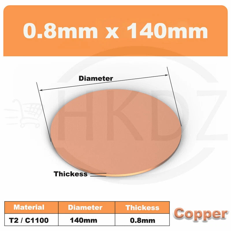 Solid Pure Copper Discs Blanks Round Plate Metal Sheet OD 10-300mm Thick 0.3-3mm