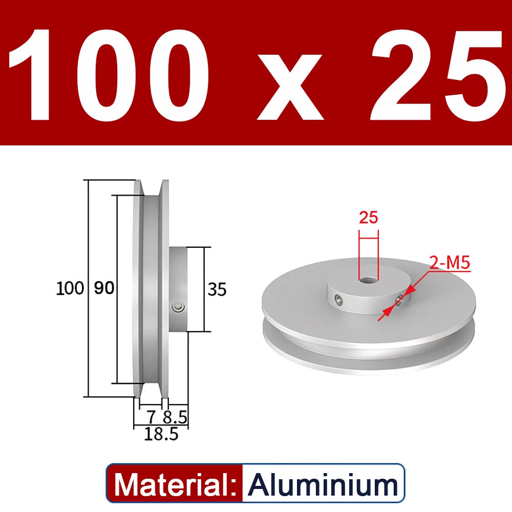 OD 20mm-100mm Aluminium V-Groove Pulley With Fixed Screw for 5mm/6mm Width Belt