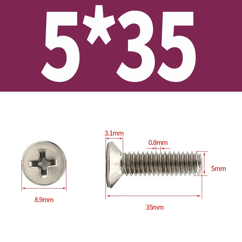 Phillips Machine Screws Countersunk Nickel Plated Steel DIN 965 Flat Head M1~M6