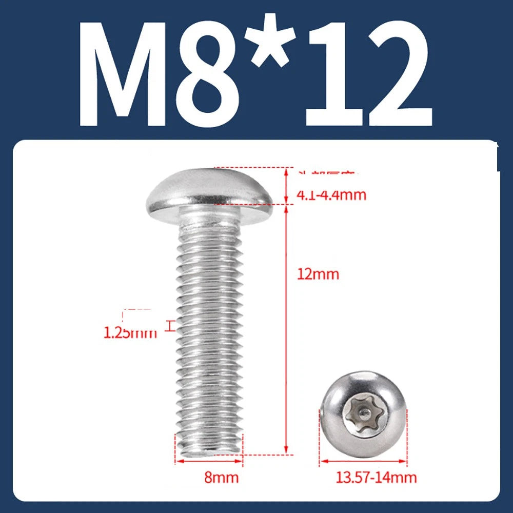 M2–M10 A2 Stainless Steel Torx Button Head Machine Screws, With or Without Column, Pack of 5