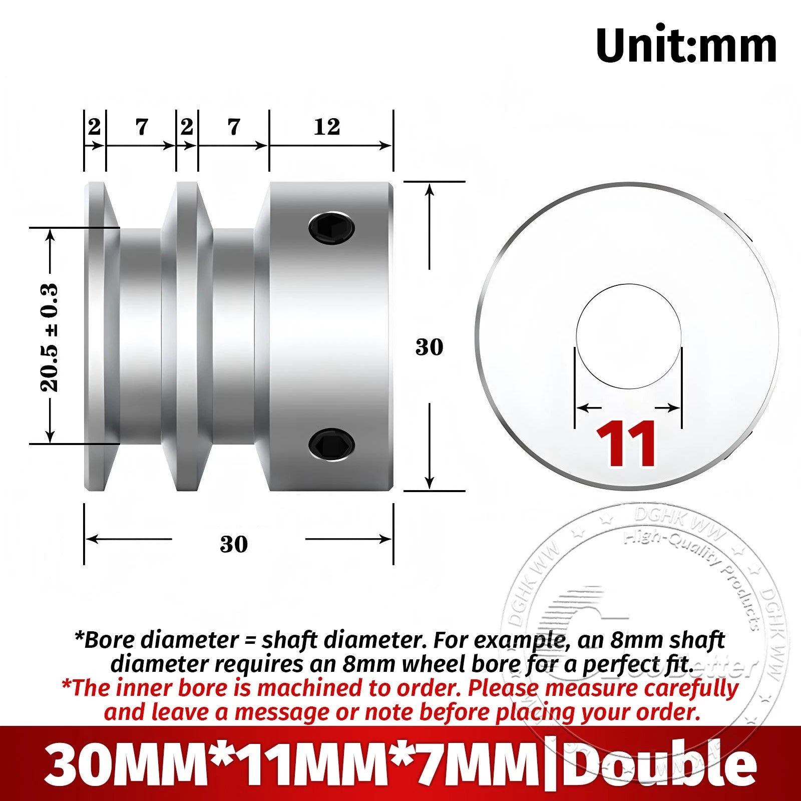 V Grooved Pulley Aluminum Round Belt Pulleys For 7mm Belt Single/Double Grooved