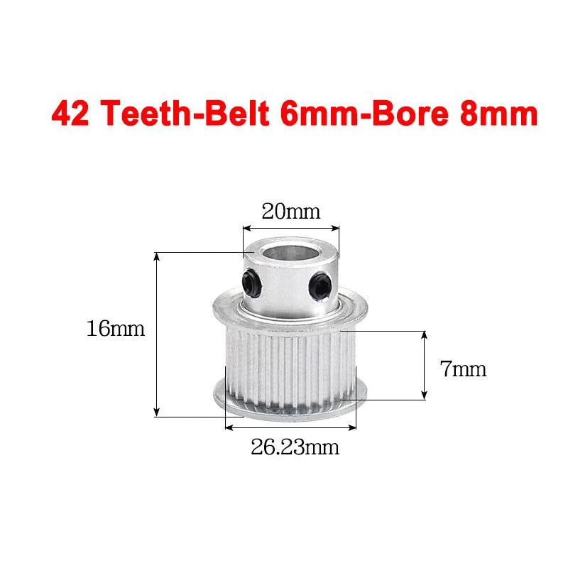 2GT Drive Pulley With Step 16 Tooth - 100 Tooth Bore 4mm - 25mm for 6mm Belt