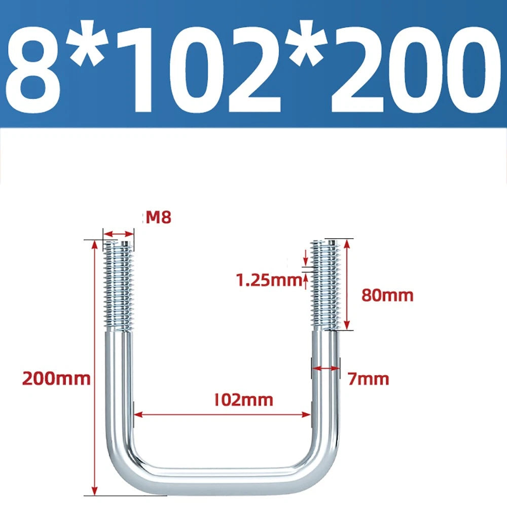 Square U-Bolts Galvanized Carbon Steel Fixing Clamp Bolt M6 M8 M10 M12 M14 M16