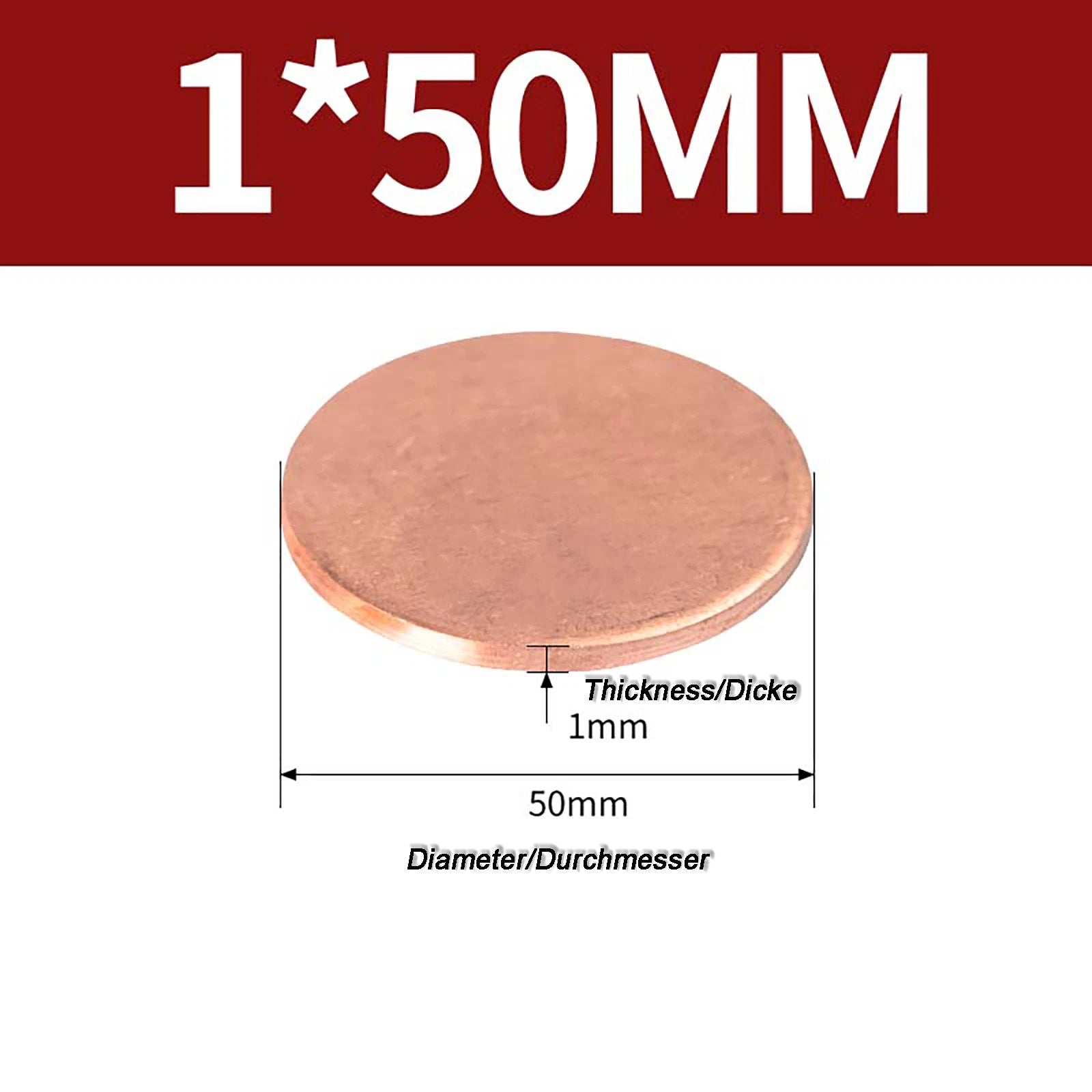 Solid Pure Copper Discs Blanks Round Plate Metal Sheet Thick 0.3~6mm Ø10mm~150mm