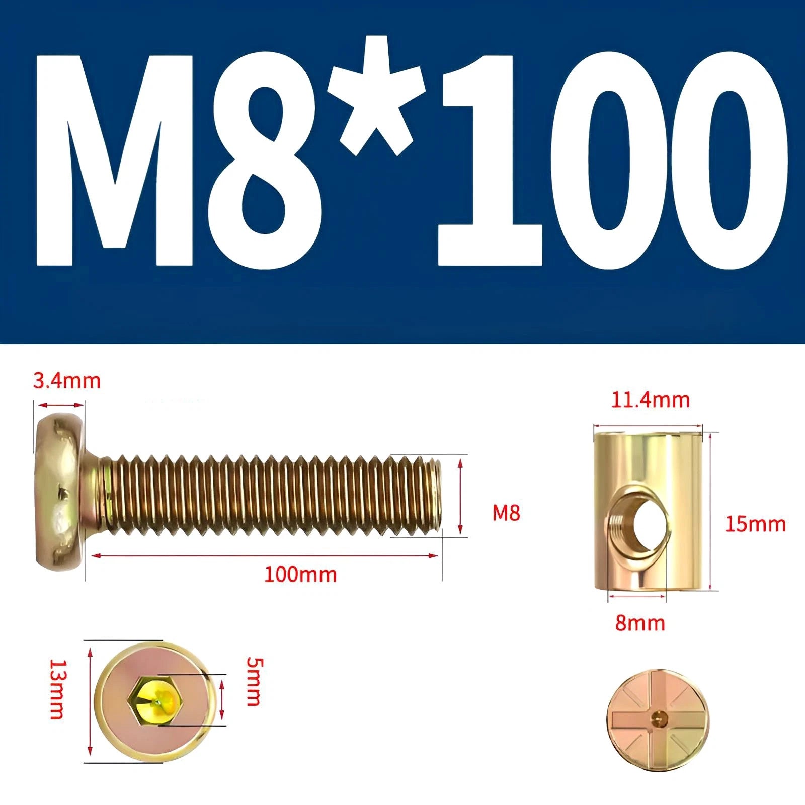 M6 M8 Galvanised Furniture Connecting Bolts with Barrel Nuts | Slotted & Phillips | 8mm–120mm