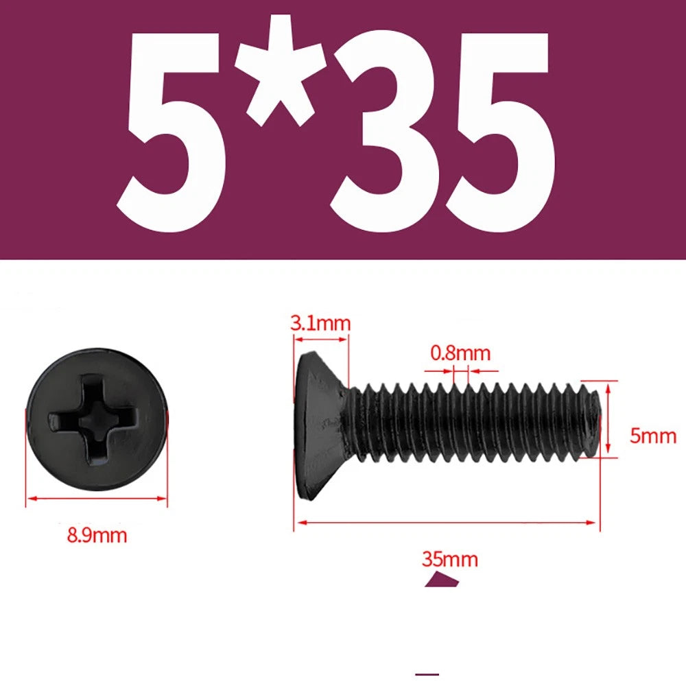 Black Phillips Flat Head Countersunk Machine Screws — Carbon Steel M1–M6