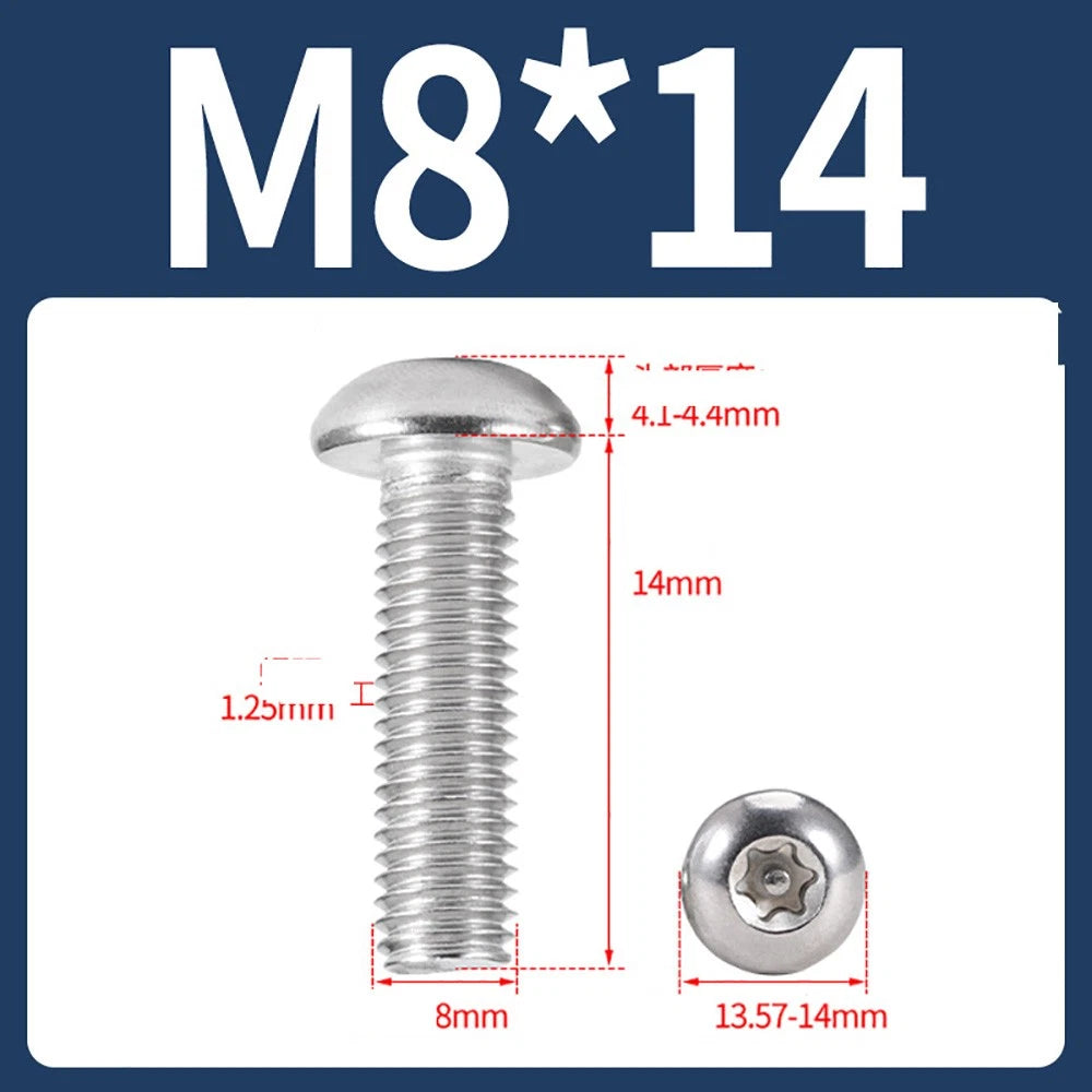 M2–M10 A2 Stainless Steel Torx Button Head Machine Screws, With or Without Column, Pack of 5