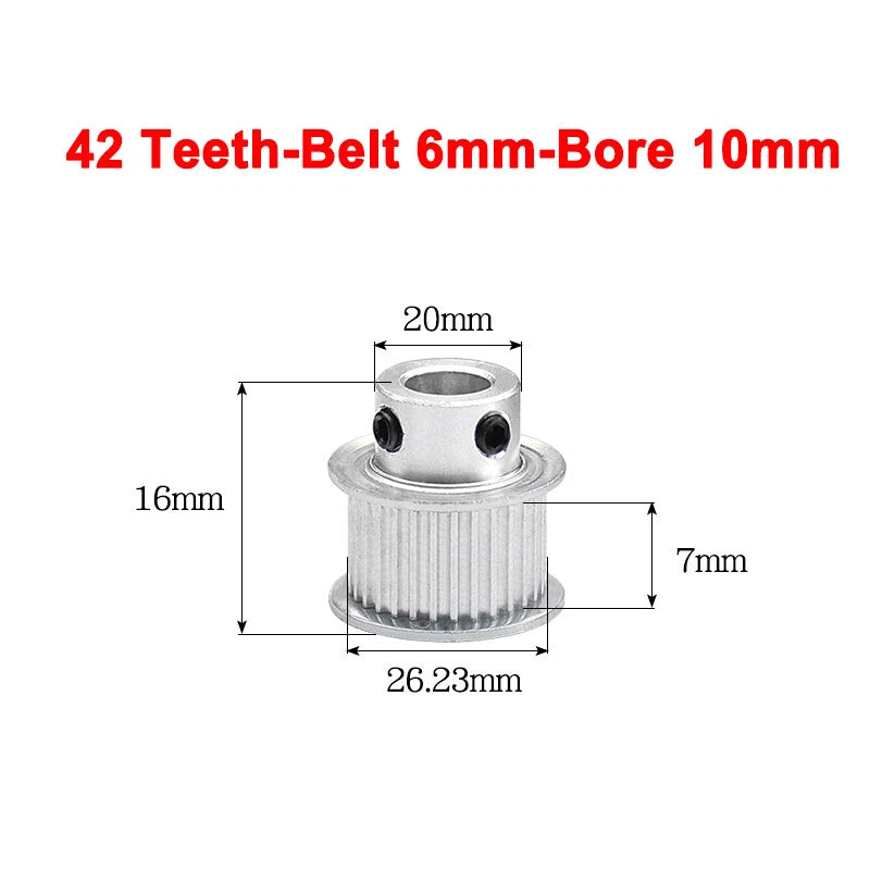 2GT Drive Pulley With Step 16 Tooth - 100 Tooth Bore 4mm - 25mm for 6mm Belt