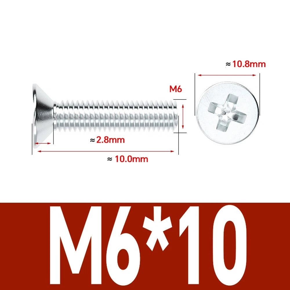 Countersunk Phillips Machine Screws – M2 to M12, White / Colour Zinc Plated, Carbon Steel