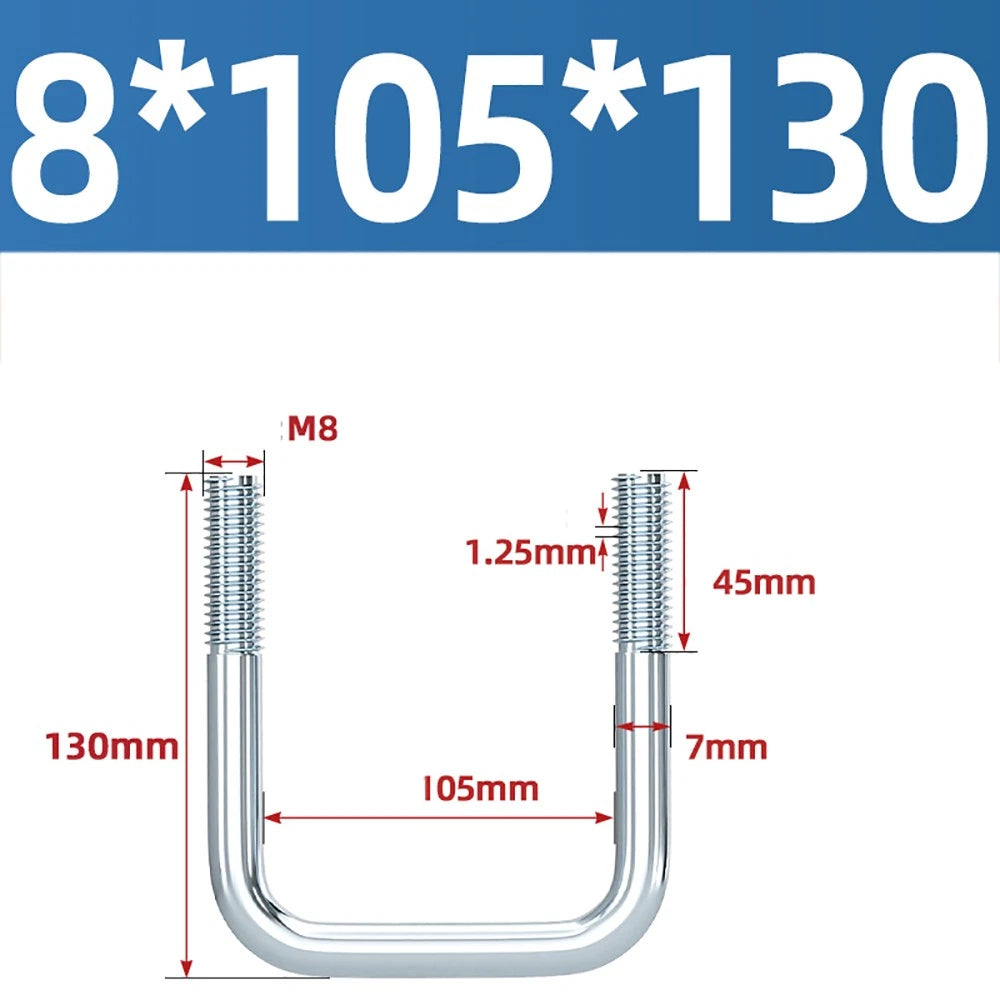 Square U-Bolts Galvanized Carbon Steel Fixing Clamp Bolt M6 M8 M10 M12 M14 M16