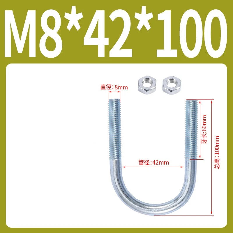 M6 M8 M10 M12 U Bolt With 2 Hex Nuts Zinc-Plated U-Bolts Clamp Pipe Tube Metric